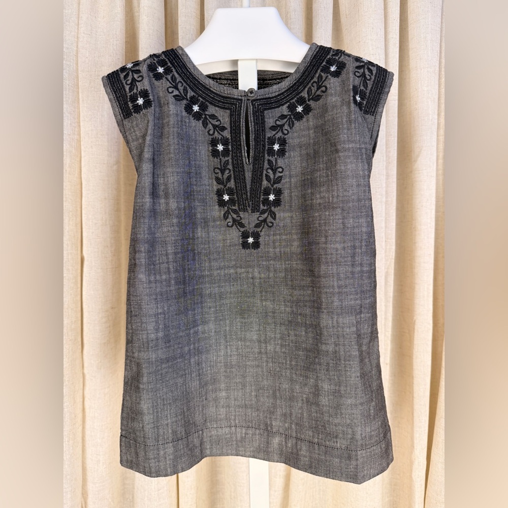 TEA COLLECTION Black Embroidered Cap-Sleeve Tunic Dress w/Diaper Cover 2T NWT